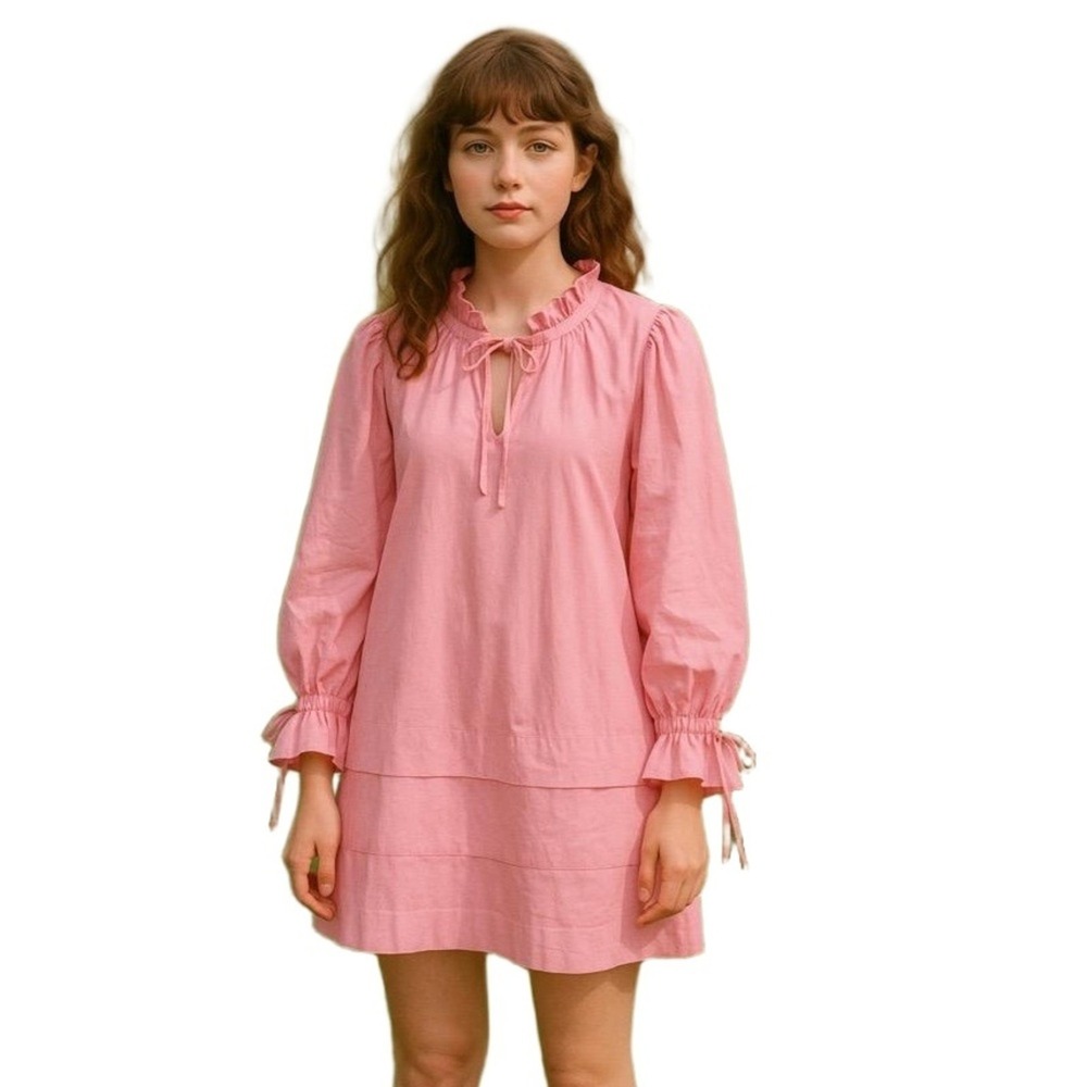 Monki Pink Ruffle Sleeve Cotton Mini Dress – Size 34 (XS/S)Y2K Soft Girl